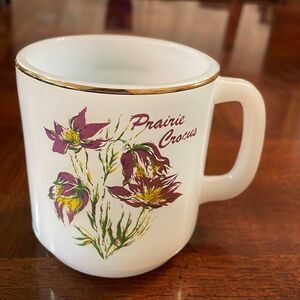 Vintage  Manitoba Flower Prairie Crocus White Milk Glasbake Glass Mug Coffee Cup